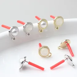 10pcs Golden Silver Stud Earrings Base Beads Round Shape Earrings Conenctors Diy Earring Settings Handmade Jewelry Making