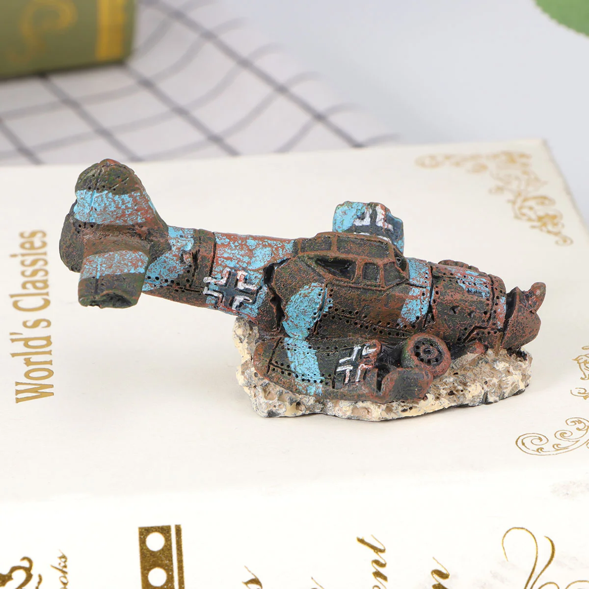 Aquarium Decorations Plane Tank Ornament Sunken Decoration Resin Decor Shipwreck Wreck Ship Carwreck Artificial Ruins Betta Boat