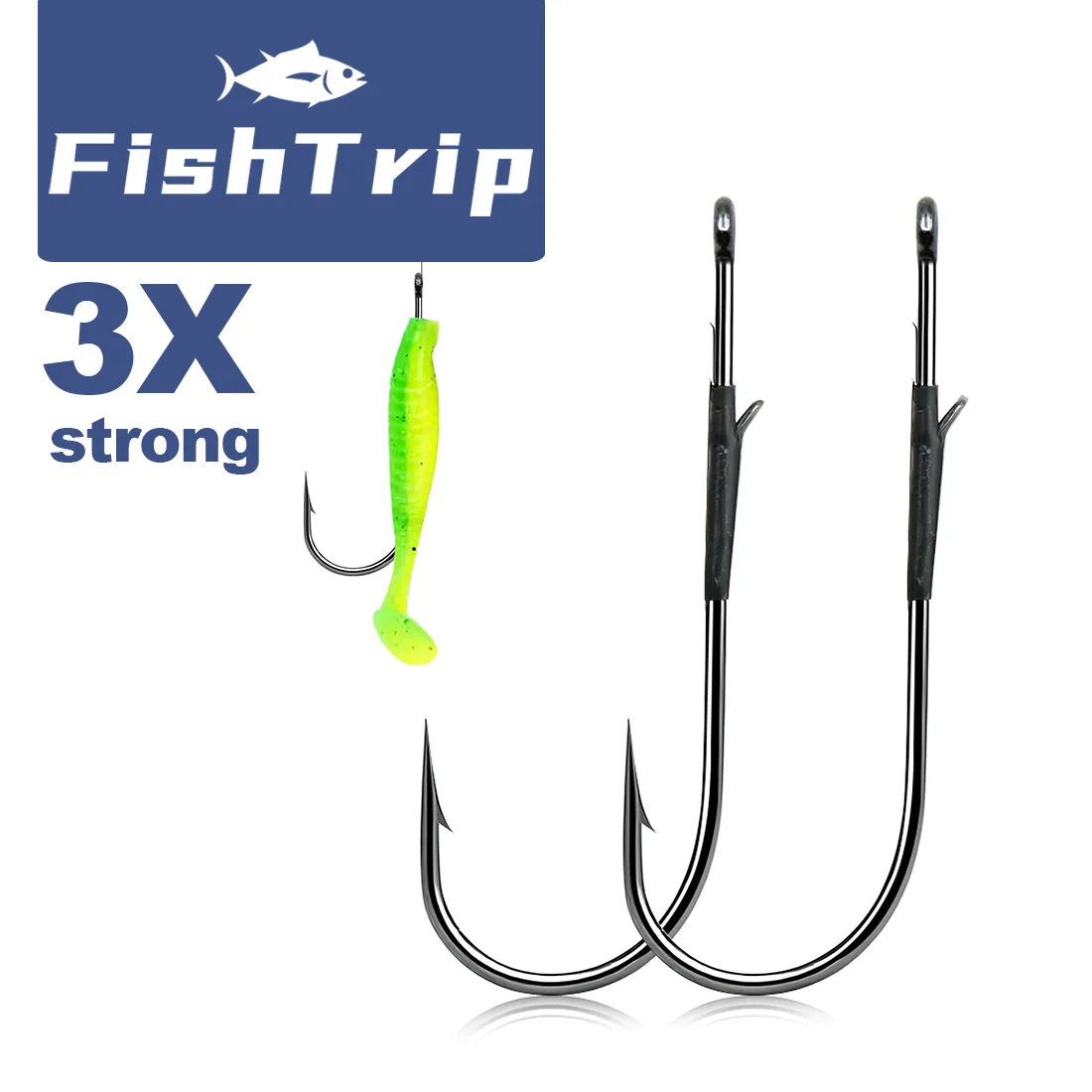 FishTrip 10~30 Stück 3X Starke Köderhalter-Wurmhaken Doppelbarb-Haken aus Hochkarbon-Stahl zum Flipping für Süß- und Salzwasser