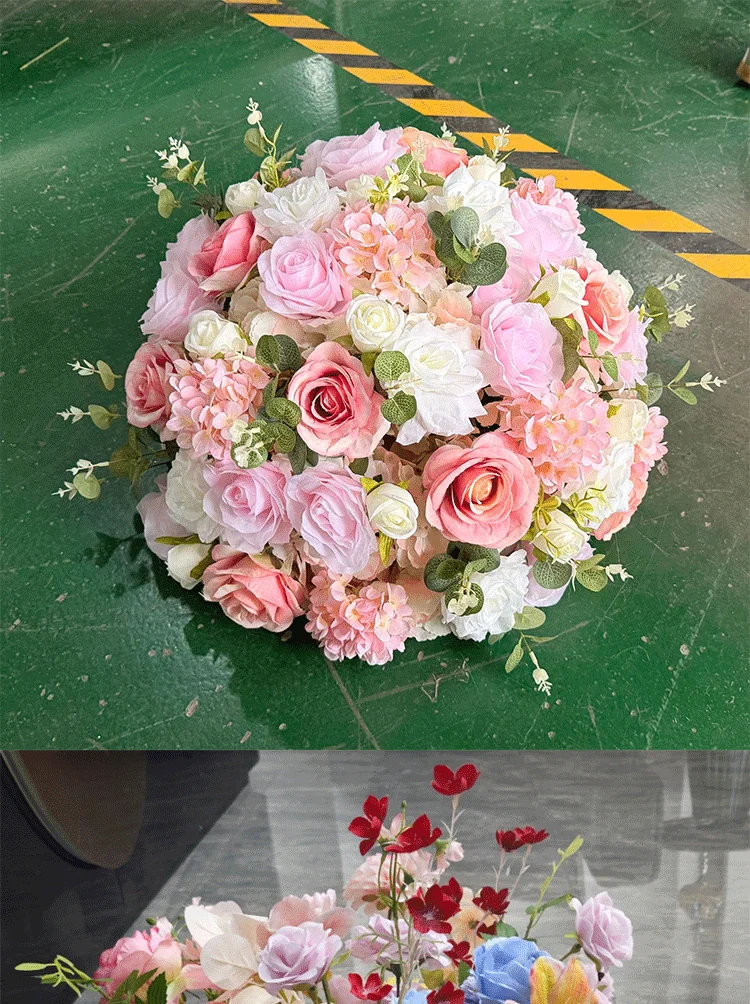 Künstliche rosa Rosenblumenkugel-Arrangement Hochzeitstisch-Mittelstück Luxus-Bankett-Event Heimparty Esstisch-Blumendekoration – Detail 1