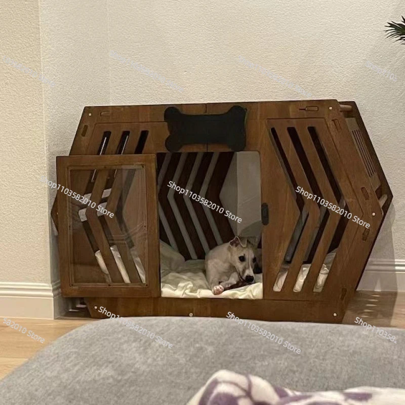 Outdoor Solid Wood Dog Kennel, Ventilated & Breathable Wooden Pet House, All-Season Weatherproof Shelter for Pets