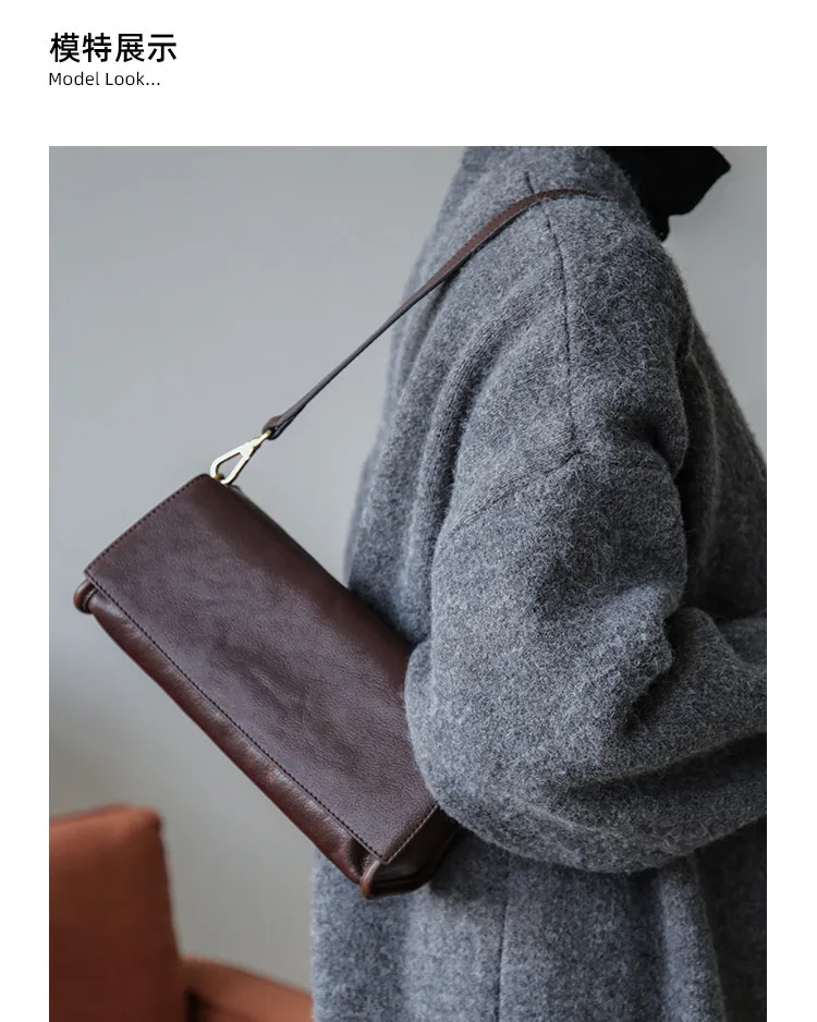 Einfache, lässige Damen-Umhängetasche aus pflanzlich gegerbtem Rindsleder, luxuriöse, weiche Echtleder-Handtasche für den Wochenend-Shopping-Besuch. – Detail 6