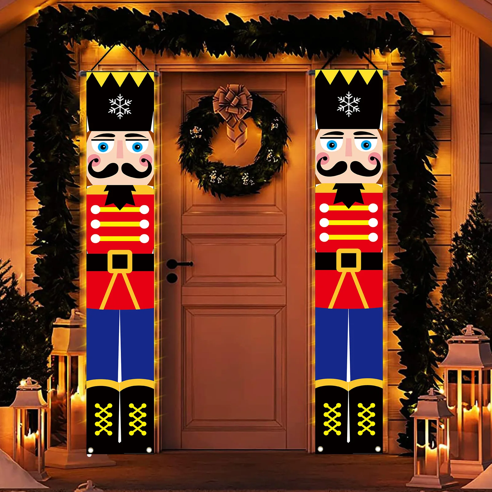 

Christmas Nutcracker Soldier Couplet Holiday Decoration Door Curtain New Year Party Banner Photo Flag