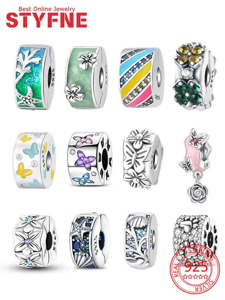 

925 Sterling Silver Clip Spacer Charm for Bracelet Clip Lock Stopper Bead Spacer Openable Beads Making Fine Jewelry Gift