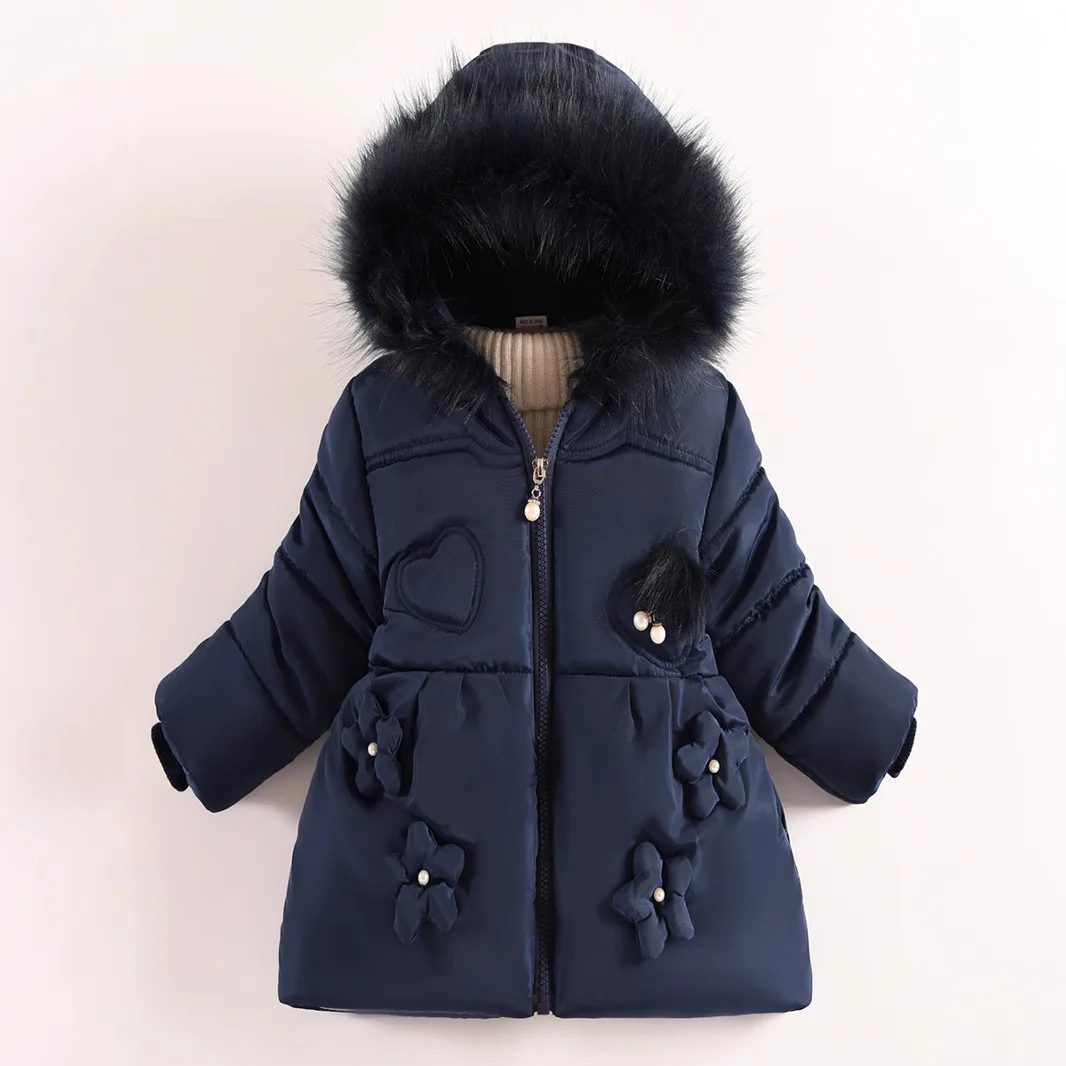 Autumn-Winter Style Girls' Cotton Coat Children's Autumn-Winter Coat Winter Parka with Large Fur Collar Warm Cotton Coat 3
