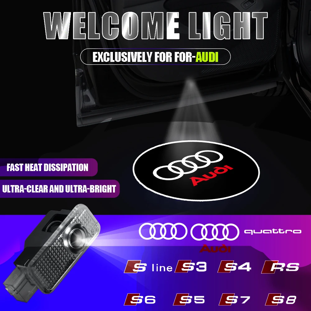 2 Pack LED Door Welcome Light for Audi A3 A4 B5 B6 A3 8P 8V 8L A5 A6 C6 C5 A1 A7 A8 Q2 Q3 TT RS3 RS4 Logo Projector Light