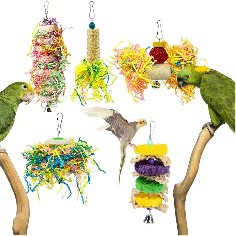 

5pcs Bird Parrot Toy Set Colorful Shredder Foraging Assorted Hanging Cage Bird Chewing Rack Toys Pet Parrot Molar Bite Toy