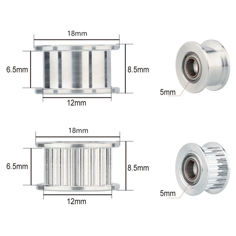 RISE-1Set Aluminium GT2 Idler With 5M 2GT Gates 6MM Belt Kit 20 Tooth Timing Pulley Wheel Bore 5Mm For 2GT 3D Printer Vzbot