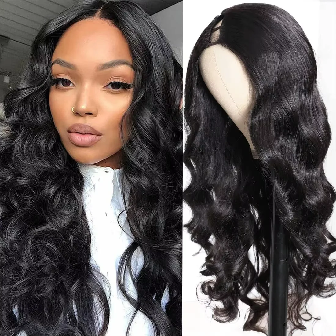 V Part Wig Human Hair Body Wave Wigs Upgrade U Part Wigs Brazilian Virgin Human Hair Wigs For Black Women Clip In Half Wig