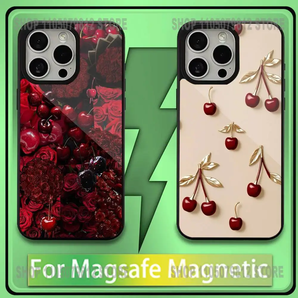 

Cute cherry Black Cherry Bow Phone Case For iPhone17,16,15,14,13,12,11,Plus,Pro,Max,Mini Soft Magesafe Magnetic Wireless Charge