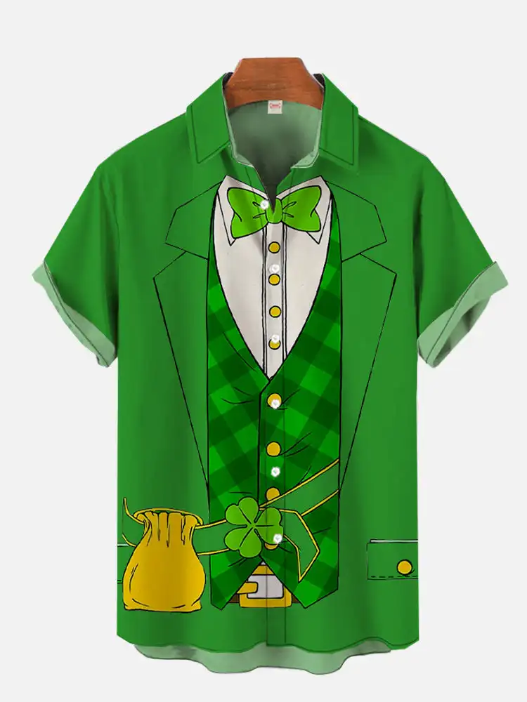 

2025 St. Patrick's Day Hawaiian Printing Short Sleeve Shirt Party 3d Print Hawaiian Shirt unisex Oversized Blouse Lapel Shirts