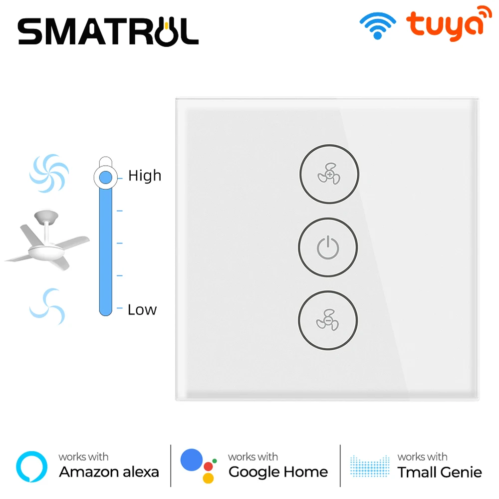 SMATRUL Tuya Touch Wifi Ceiling Fan Switch EU Smart Life Remote Timer Speed Wall glass APP Control Work with Alexa Google Home