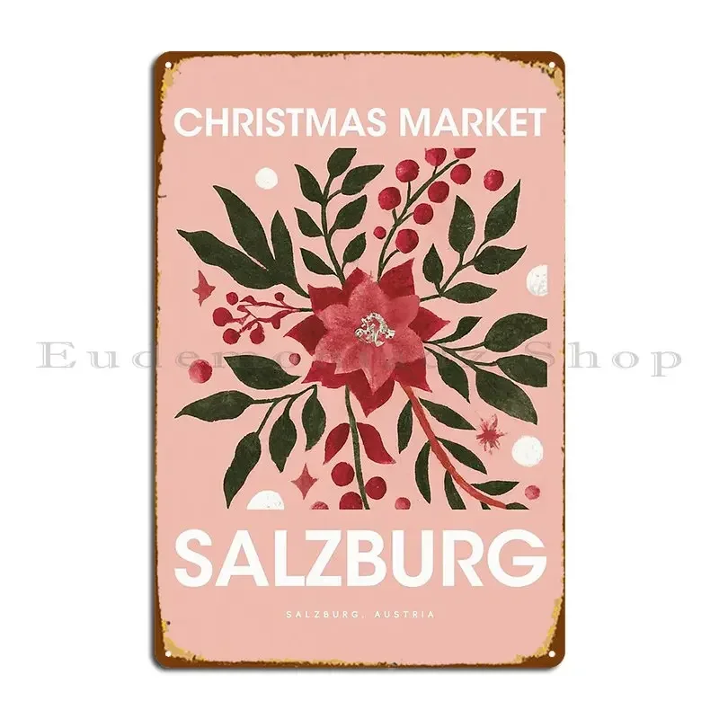 Christmas Market Salzburg Poster Austria 1960s Retro Art Winter Plants Vintage Metal Plaque Poster Club Design Wall Mural