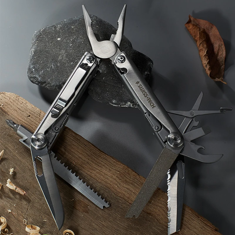 SWISS TECH 18 in 1 Multitool Pliers Folding Knife Multi-functional Tool Scissors Screwdriver Saw Blade EDC Outdoor Camping Tools