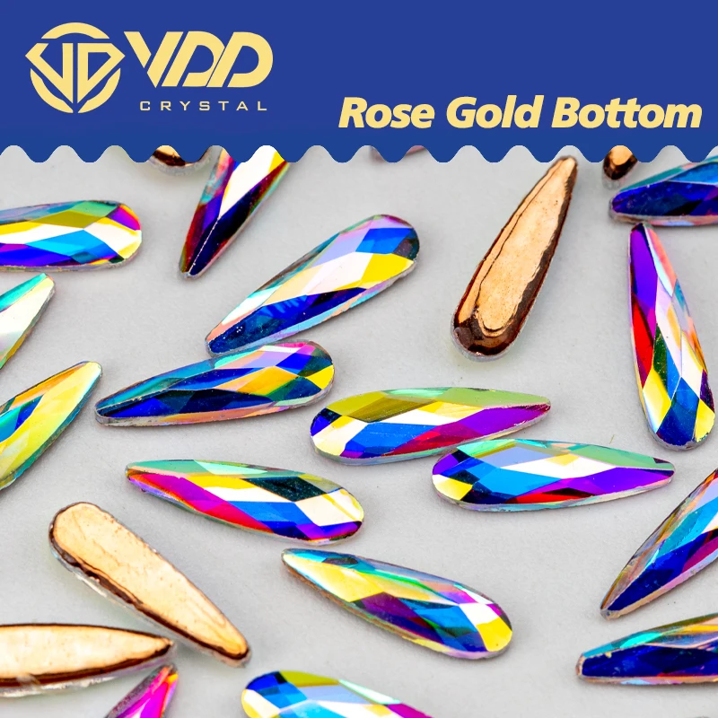 VDD Drop 3x10mm 100 sztuk/500 sztuk szklane kryształki górskie różowe złotym spodem Flatback dżety klejone na gorąco kształt Glitter kamienie