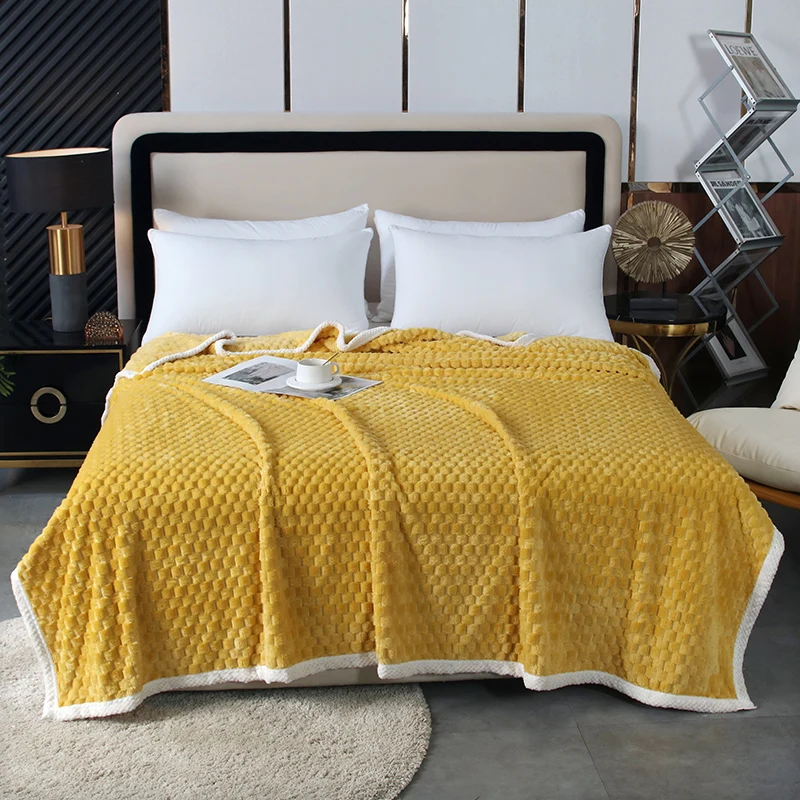 2024 Golden Turtle Velvet Blanket with Pineapple Grid Edge Multi functional Solid Color Falei Velvet Blanket Warm Bed Sheet