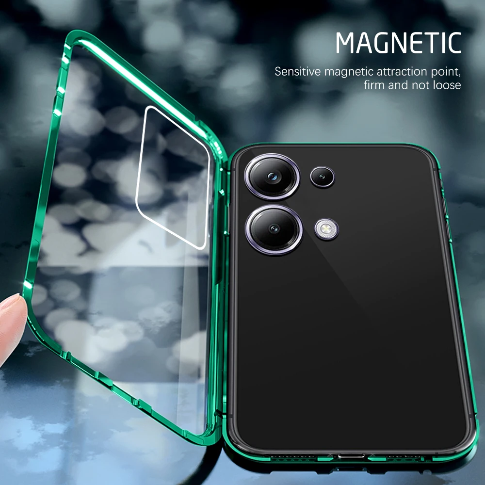 For Xiaomi Poco M6 Pro 4G Case 360° Magnetic Flip Double Sided Tempered Glass Cover Poko Little M6Pro PocoM6 Pro PocoM6Pro Funda