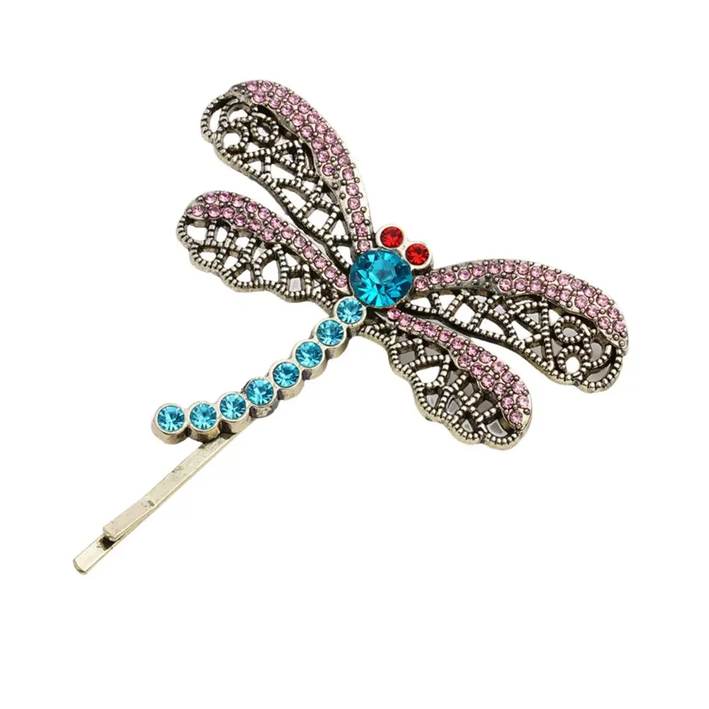 Vintage Dragonfly Hair Pin Bobby Pin Halloween Retro Rhinestone Dragonfly Hair Clip Side Clips One word clip dragonfly for Q2U3