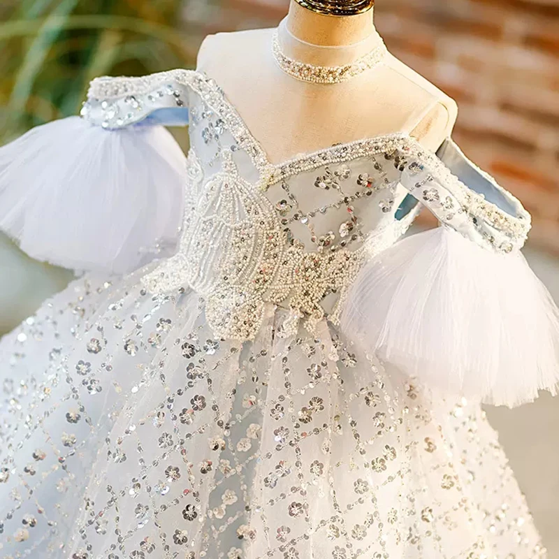 Fancy Flower Long Prom Gowns Teenagers Dresses for Girl Children Party Clothing Kids Evening Formal Dress for Bridesmaid Wedding