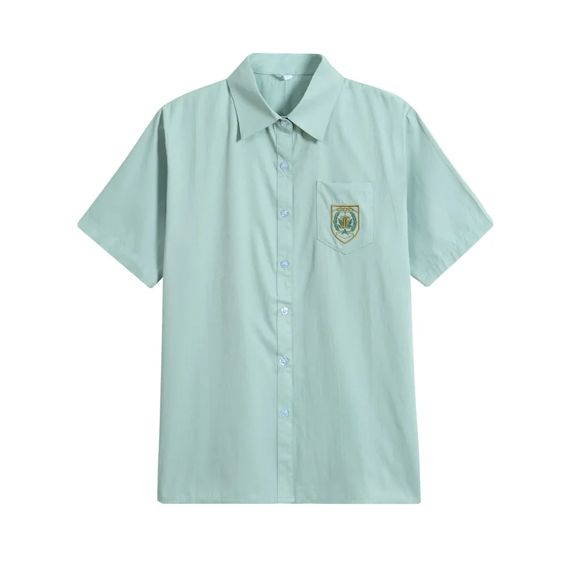 2024 New Girls Forest Green JK Uniform Tops Summer Short Sleeve Button-up Shirt Autumn Long Sleeve Japanese School Uniform