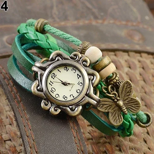 Women's Casual Vintage Multilayer Butterfly Faux Leather Bracelet Wrist Watch Ladies Female Clock Montre Femme Relogios 2024 Hot