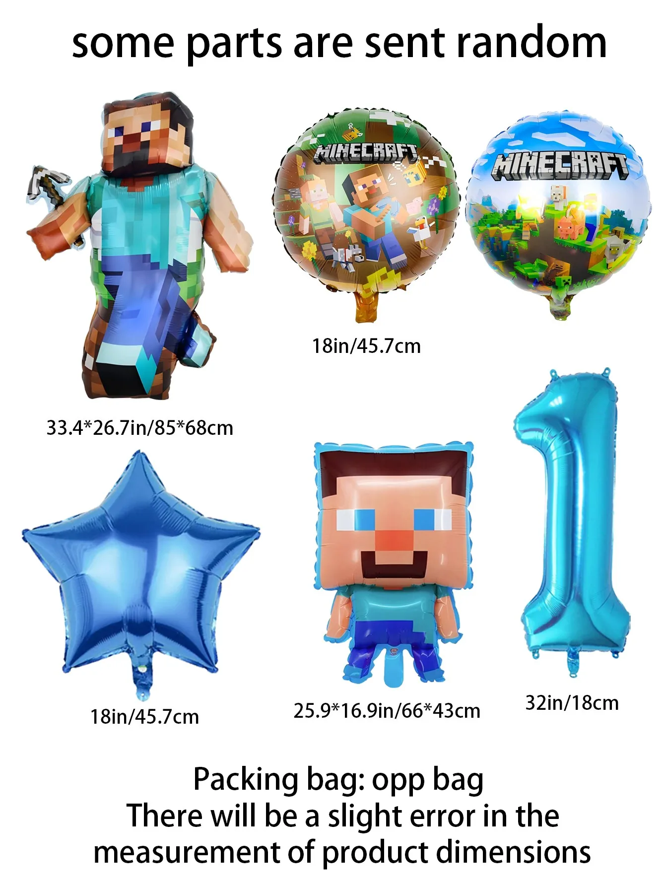 Pixel Block Character Foil & Latex Balloon Pack, Boys Birthday Celebration Decor Supplies for Home Party