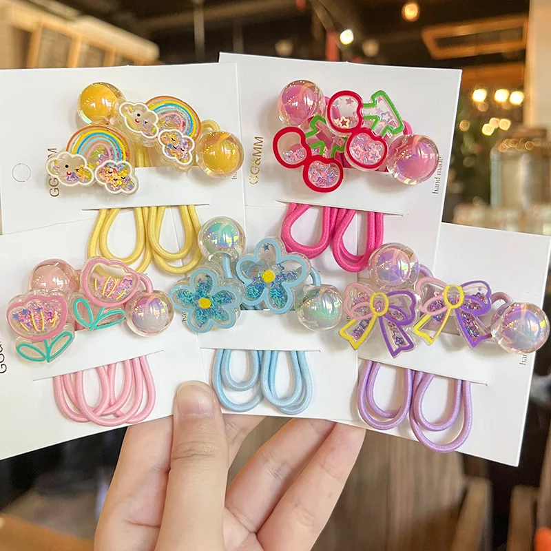 Moving Sparkle Hair Ties Korean Style Cartoon Bow Elastic Ponytail Holders High Elasticity for Girls Kids