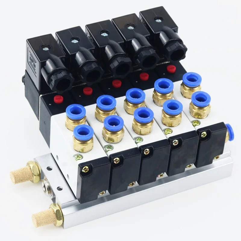 Solenoid Valve Multi-way Combination 4V210-08 Manifold Stations DC12V 24V AC220V With Fittings 5 port 2 position Solenoid Valves