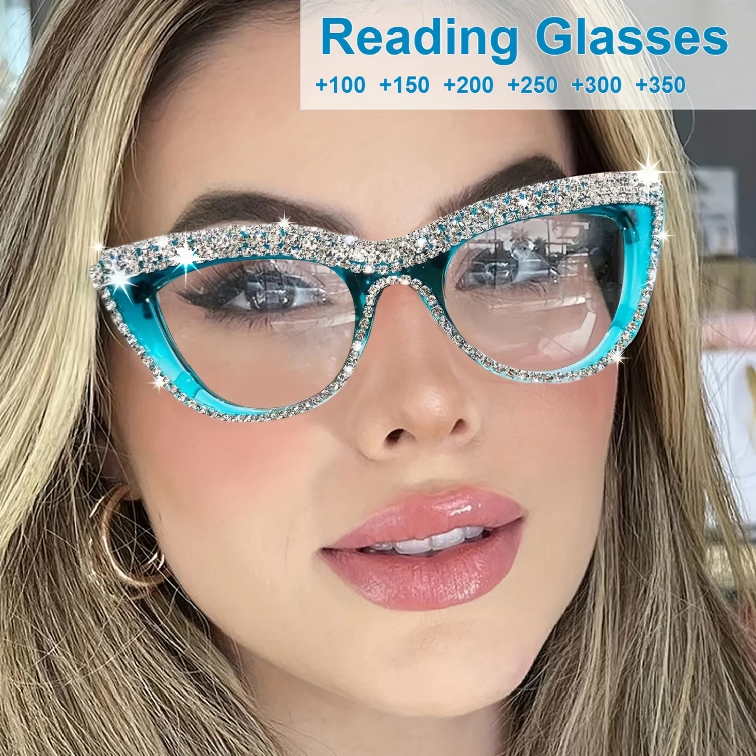 Oversized Cat Eye Reading Glasses, Rhinestone Decor Readers Eyewear, Spring Hinge Eyeglasses, Comfortable Fit for Women