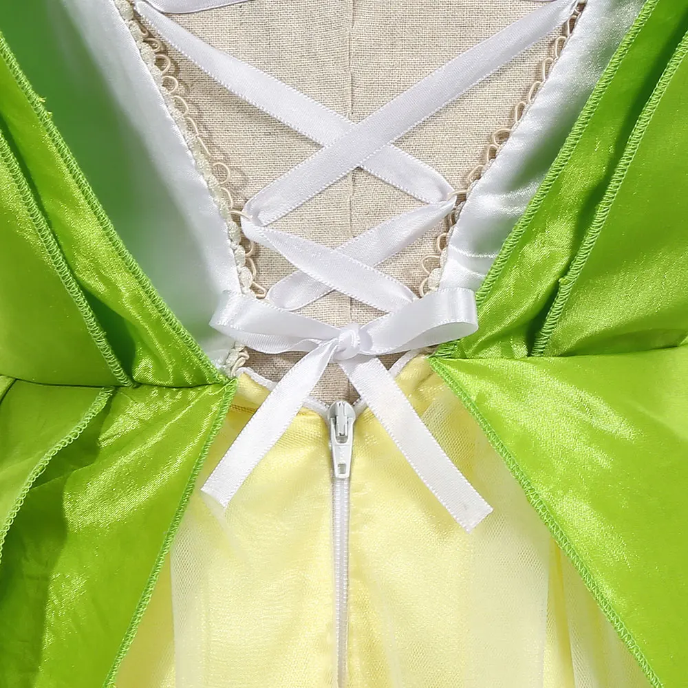 Halloween Cosplay Baby Girls Party Christmas Green Flower Fairy Wings Carnival Tinker Bell Dress Frog Tiana Princess Costume