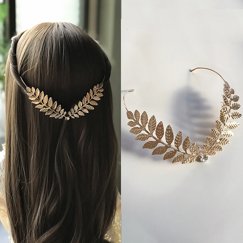 Metal Golden Color Leaf Hairband Alice Headbands Greek Goddess Crown Tiara Diadema Headdress Bridal Wedding Accessories