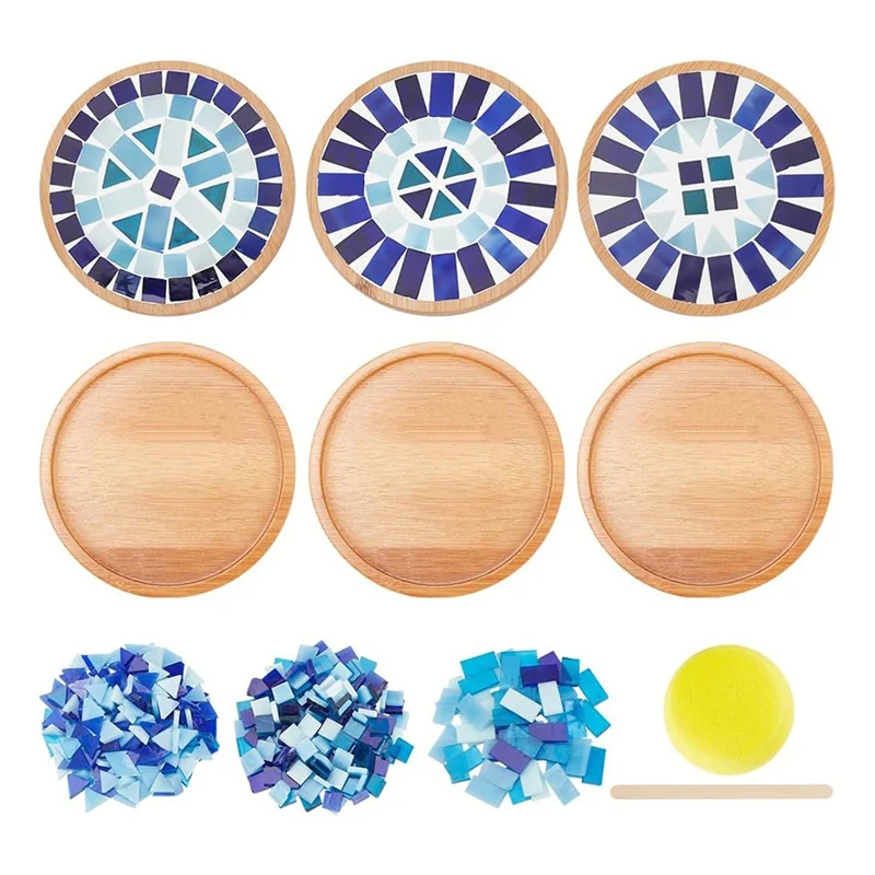 1 Set DIY Mosaic Craft Kit For Adults Beginner,Blue Glass Mosaic Tiles Pieces With Blank Base Tray For Handmade Art Home