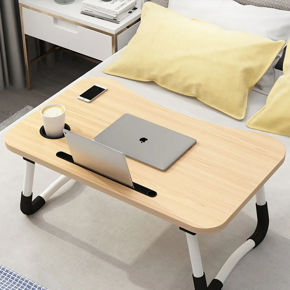 Portable Laptop Bed Desk Foldable Lap Table with Cup Holder Ifting Handle for Working Writing Drawing and Eating Tray