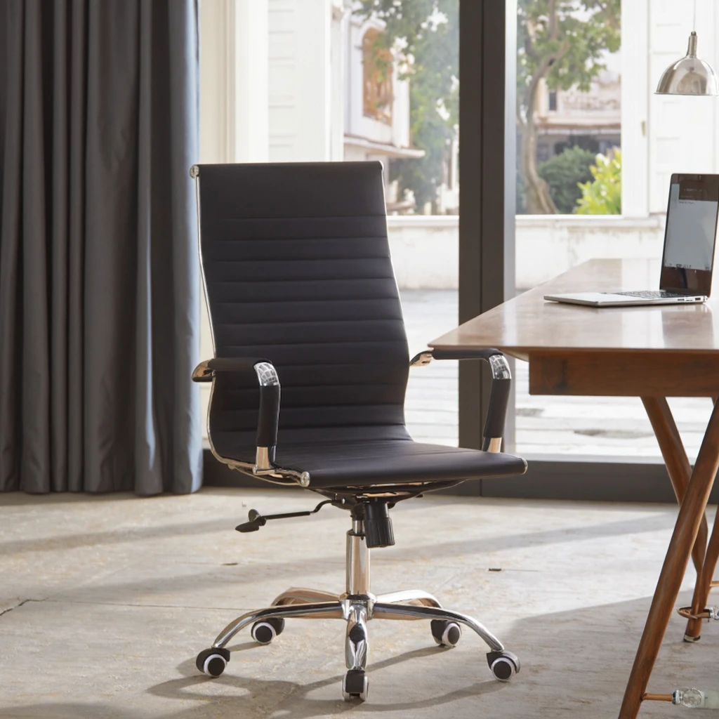 July005 Modern Simple Ergonomic Leather Bow Computer Chair with Adjustable Headrest Classic Design for Home & Office Rotating Li