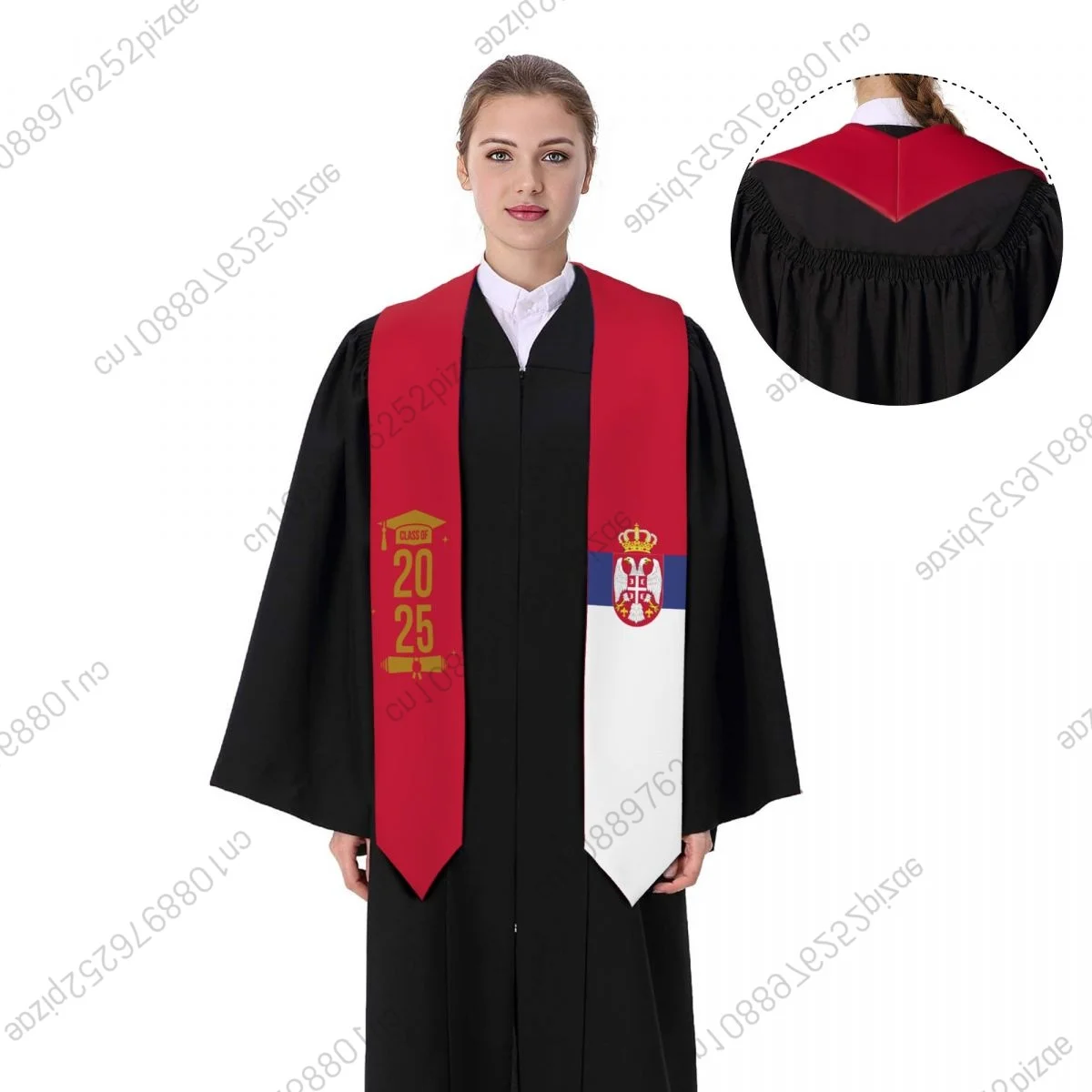 

New Serbia Flag Class Of 2025 183*13CM Graduation Stole Sash Scarf For International Students Proud