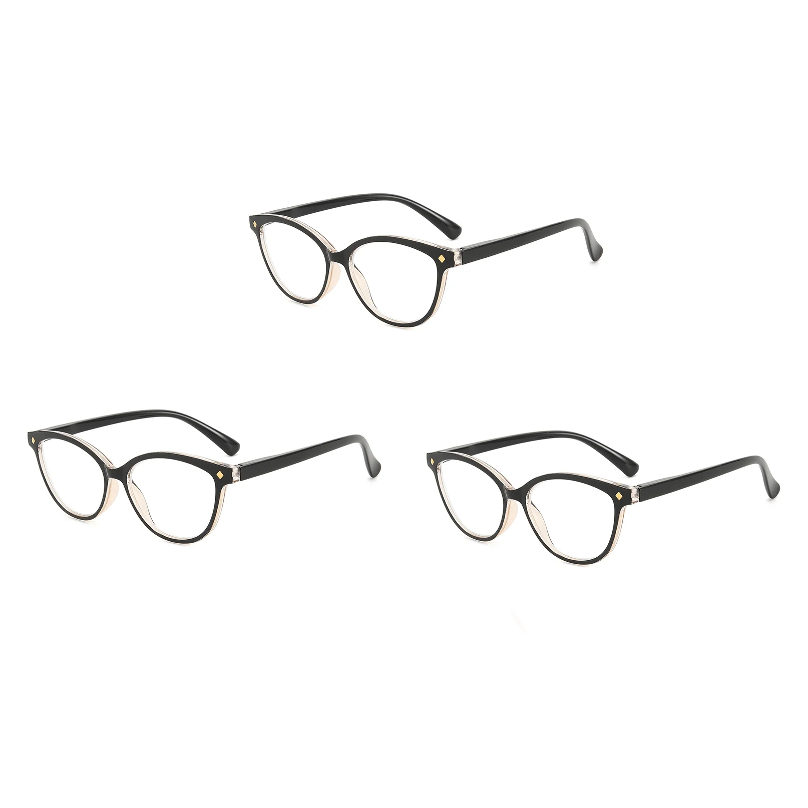 Gafas de lectura tipo ojo de gato para mujer, lectores clásicos con bisagra de resorte negra y transparente, gafas ligeras de estilo Vintage a la moda, 3 uds.