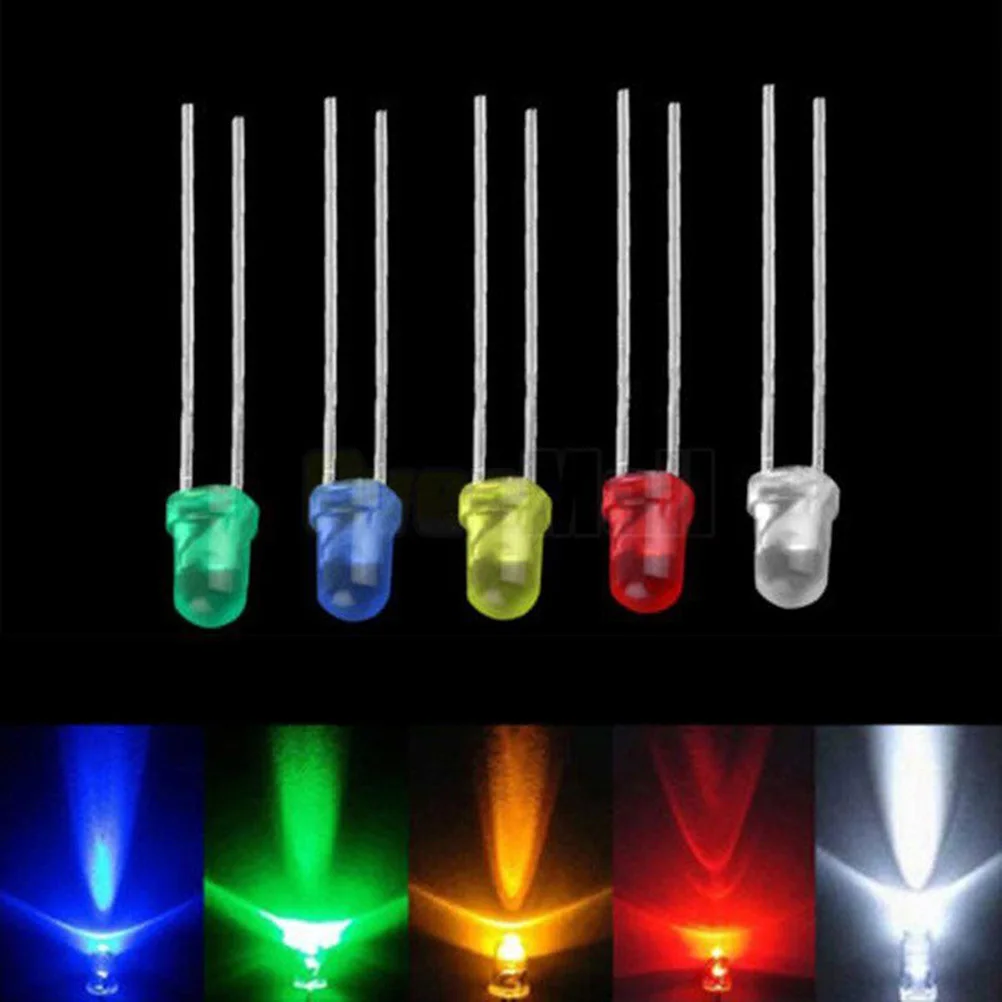 

200Pcs LED Diode Kit Assorted Colors Red Yellow Blue Green White Durable Diffused 3mm 5mm Light Emitting Diodes Set