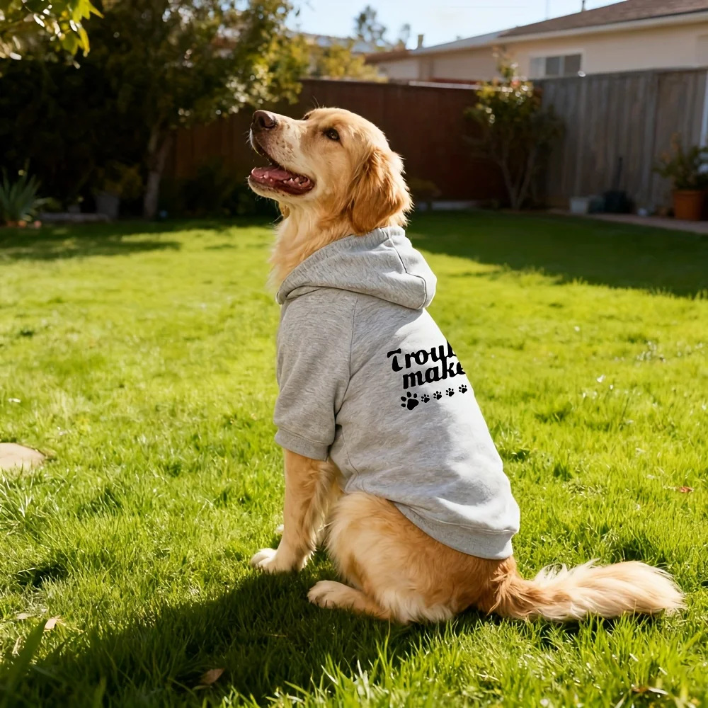 سترة بغطاء للرأس للكلاب من Truble Maker - أسود مع طباعة مخلب أبيض وشعار، سترة شتوية دافئة ورائعة للخريف/الربيع #1