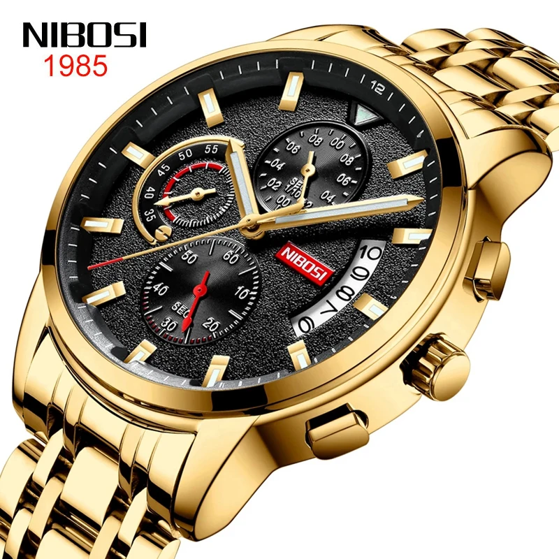 NIBOSI Men Multifunctional Quartz Watch Chronograph Dial Stainless Steel Watches Luminous 30M Waterproof 2023 Relogio Masculino