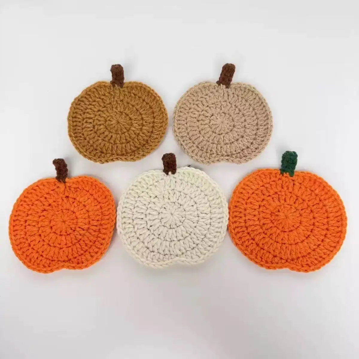 Halloween Pumpkin Crochet Coaster Hand‑Knitted Cup Mat Heat Resistant Drink Coaster Fall Thanksgiving Table Decor Home Kitchen T