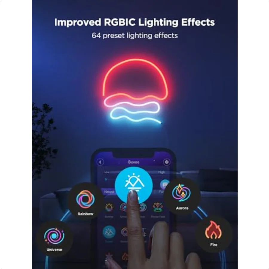 RGBIC-Neonlichter, LED-Smart-Neon-Lichtschlauch, 2, funktioniert mit Matter Alexa, Google Assistant, individuelle DIY-Neonstreifenlichter für Schlafzimmer