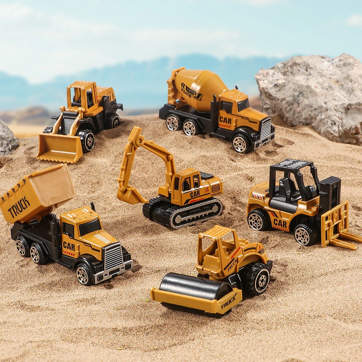 6pcs/set Diecast Alloy Engineering Truck Loader Tractor Excavator Construction Model Vehicle Classic Toy For Children Boy Gift