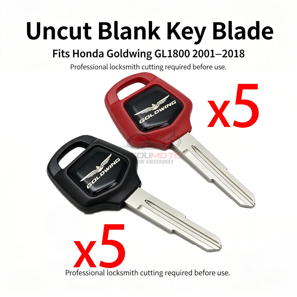 Wholesale 10 pcs Uncut Motorcycle Blank Key Replacement for 2001-2018 Honda Goldwing GL1800 Motorcycle Parts Uncut Key Blade