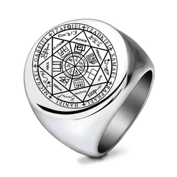 Poevic Seal of The Seven Archangels Ring For Men The Seal Of Solomon Tetragrammaton Stainless steel Rings