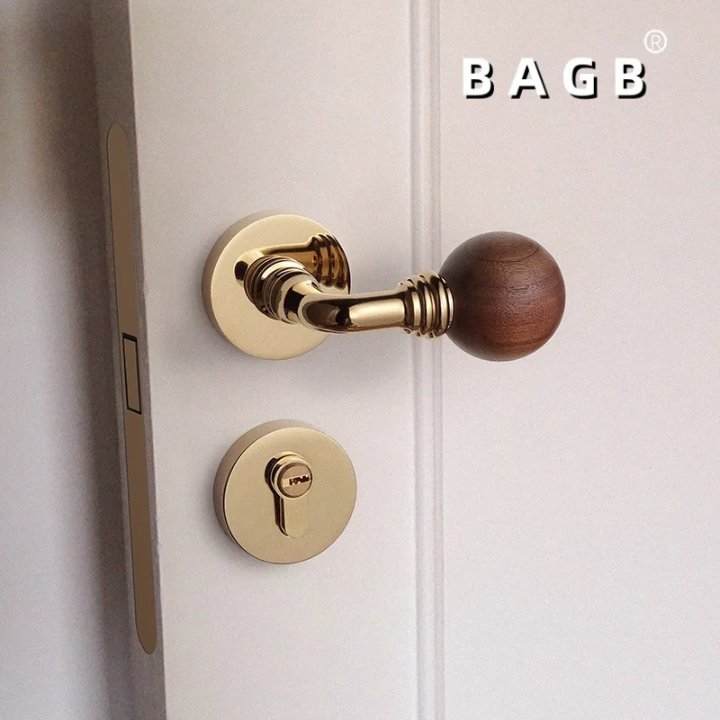 Room lock Wooden door handle Split magnetic lock Walnut bedroom door lock