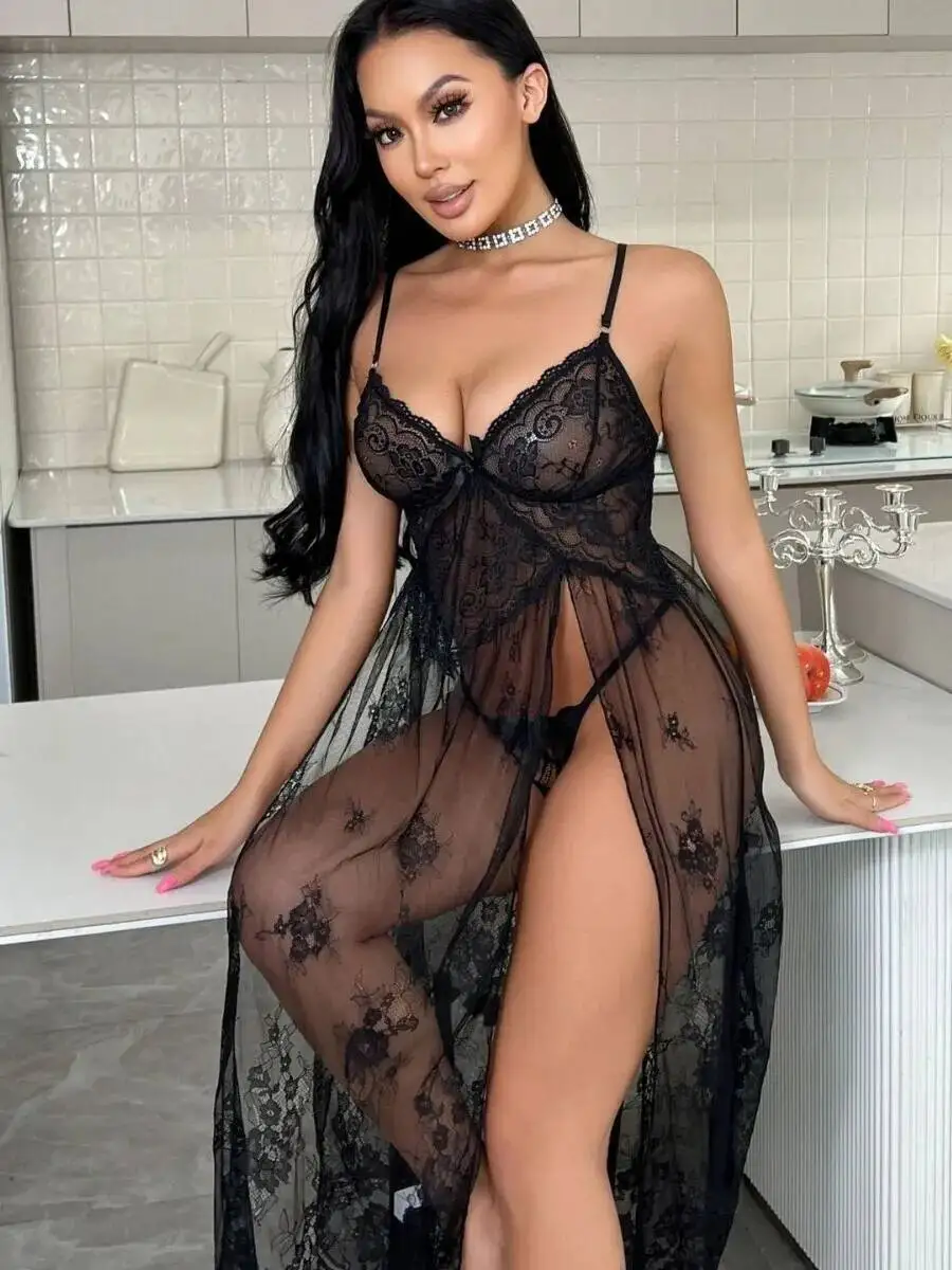 Nuevo vestido Sexy de malla de encaje transparente elegante vestido de pijama con bordado de flores sin espalda tirantes en V profundo vestido sin mangas encantador H0CM