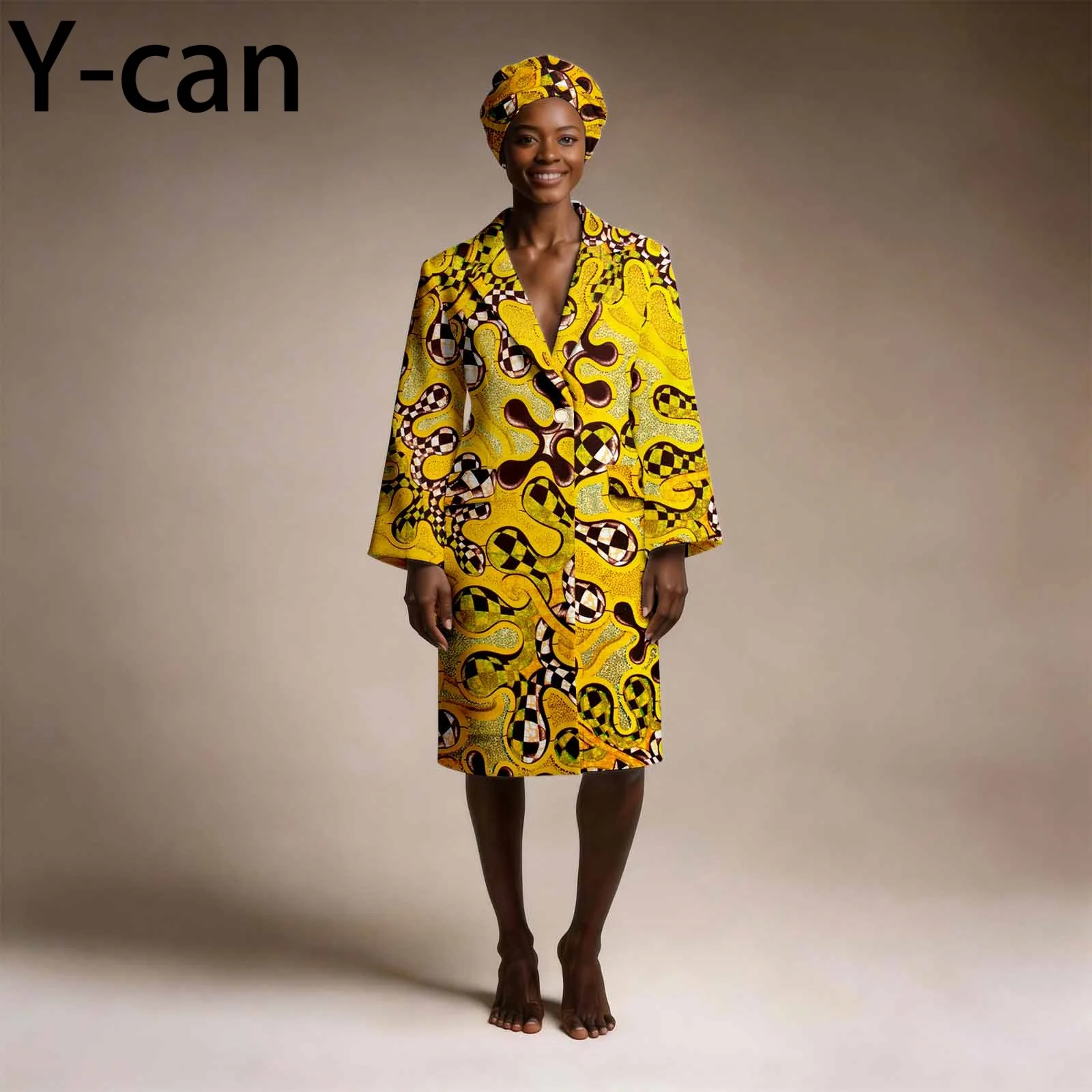 African Jacket for Women Fashion Long Blazer Matching Headwrap Dashiki Single Breasted Coat Ethnic For Wedding Party 2624006