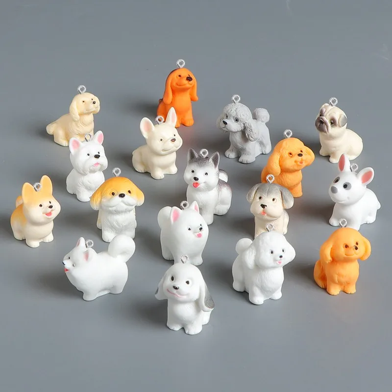 10Pcs Cute Dog Resin Pendants Ring Figurine For Jewelry Findings Earrings Necklace Keychain Clothing Bag Crafts Materials Hook