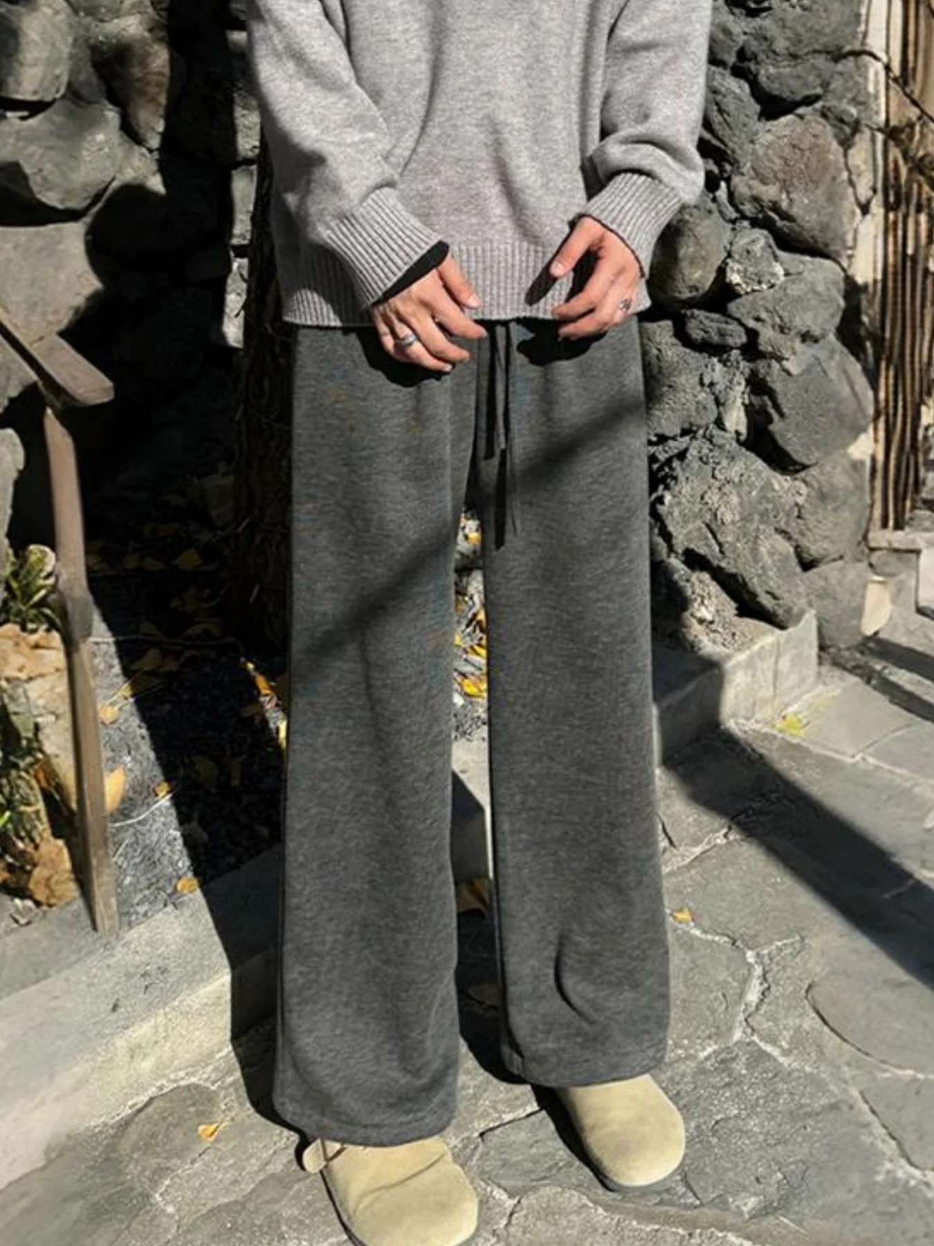 American Retro Solid Color Casual Sweatpants for Women, Straight-Leg, Loose, Versatile, Lazy Style, Essential for Early Morning Workouts, Glutinous Rice Pants