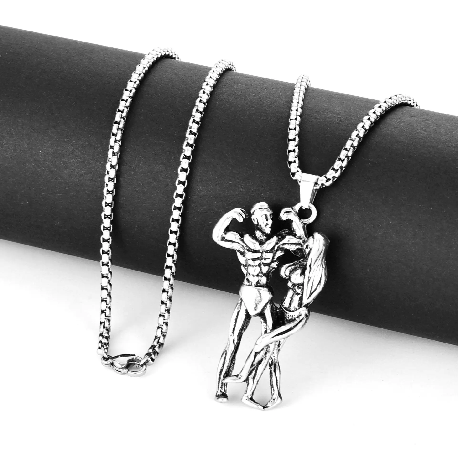 Newly Arrived Jewelry Silver Color Muscle Man Fitness Expert Necklace Couple Valentine's Day Dating Jewelry Necklace